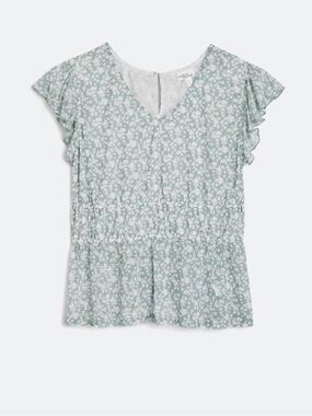 Madison & Berkeley Mint Green Floral V-Neck Peplum Blouse